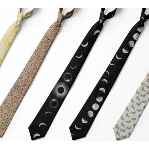 Classic Fashion Skinny Tie 8 cm Polyester Neck Ties For Men Slim Printed Tie Wedding for Party Moon Eclipse Gravatas Neckties
