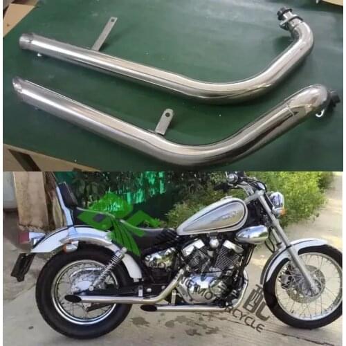 Slash Cut Drag Pipes Muffler Exhaust Full System+Silencers For Yamaha Virago XV250 / V star XV 250 1988-2013 88-13