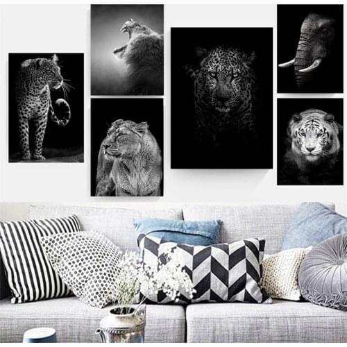 Black and White Art Picture Home Decor Nordic Canvas Painting Wall Art Modern Vivid Animal Lion Posters and Prints for Bedroom