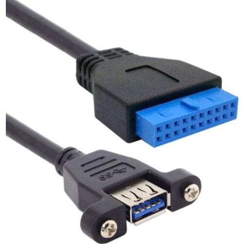 Down Angled Motherboard 20pin Header Cable 90 Degree to USB 3.0 Single Port A Female Screw Mount Type