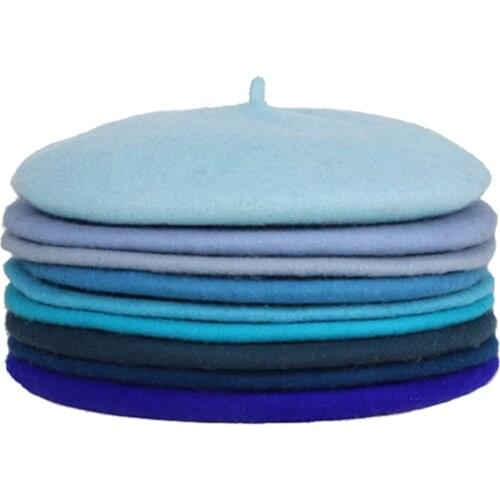 Cashmere Berets Hats Winter Warm Wool Berets Autumn Winter Vintage Female Hat Warm Cap Female Lady Girls Blue Series ZZ-368-3