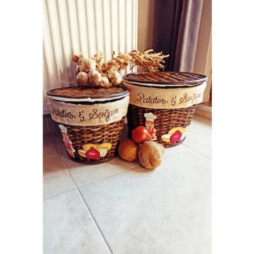 Onion Potato and Garlic Storage Container Straw Box Set of 2 Basket Organizer Food Container For Kitchen Storing Onion Potato