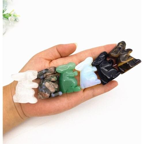 Beautiful 1PC Natural White Crystal Tiger Eye Aventurine Opal Obsidian Reiki Carved Stand Rabbit Animals Statues Home Decoration