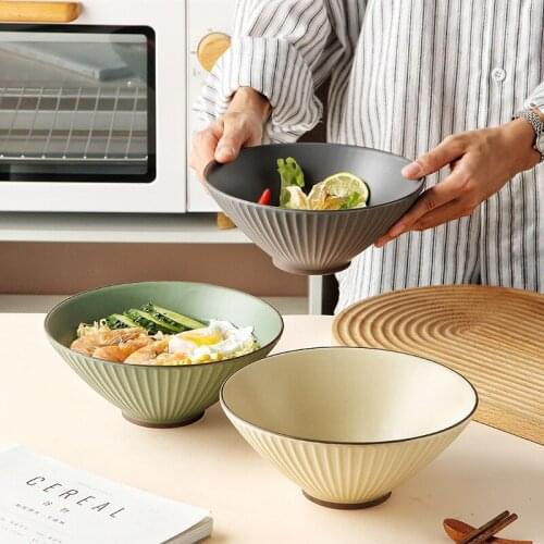 Japanese Nordic Creative Vertical Ceramic Lamian Noodles Bowl Home Soup Bowl Large High Hat Bowl Horn Bowl Noodle Bowl