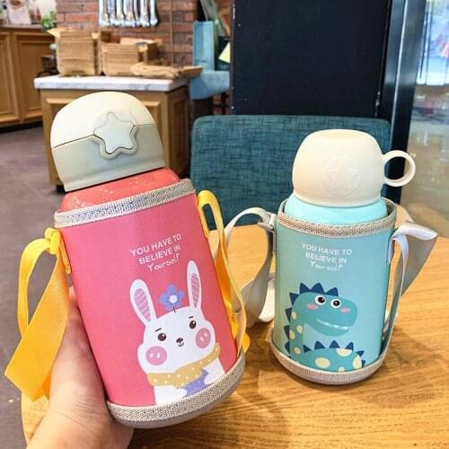 Kawaii Childrens Thermos bottle Cartoon Stainless Steel Vacuum Flask water bottle with Straw Portable Thermos cup 600ml