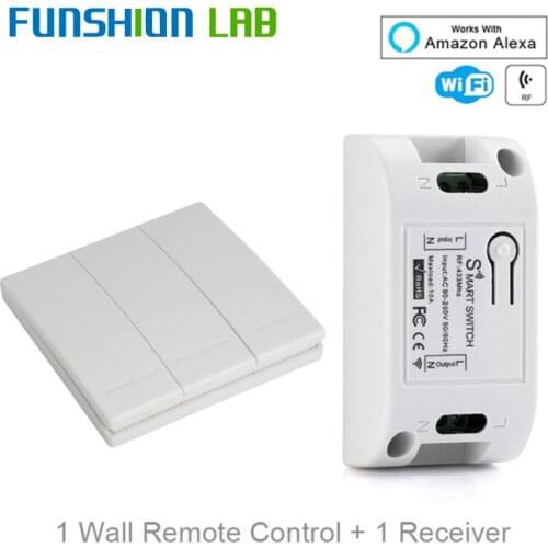 FUNSHION RF WIFI Wireless 10A IOS Android 2200W AC 90-250V Smart Home Light Switch Module + 86 Wall Panel Wireless Transmitter