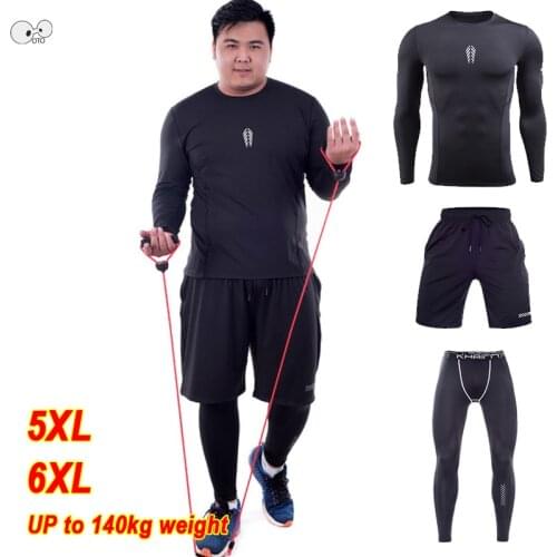 5XL/6XL 3pcs/set Plus Size Mens Sportswear Running Sets Gym Fitness Clothing Basketball Soccer Training Compression Sport Suit