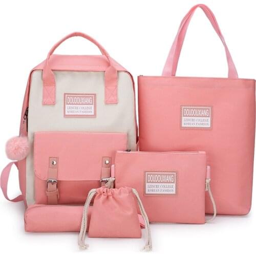 5 Piece Set High School Bags for Teenage Girls 2020 Canvas Travel Backpack Women Bookbags Teen Student Schoolbag Bolsas Escolar