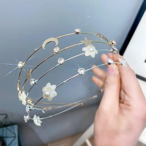 Hair Hoops Fashion Bezel Head Hoop Women Metal Star Pearl Flower Headband Korean Hairband Sweet Wedding Hair Accessories Tiaras