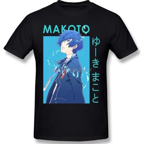 Clothing Shin Megami Tensei Funny Anime T-Shirt Makoto Yuki Minato Blue Haired Persona3 Protagonist Fashion Short Sleeve For Men