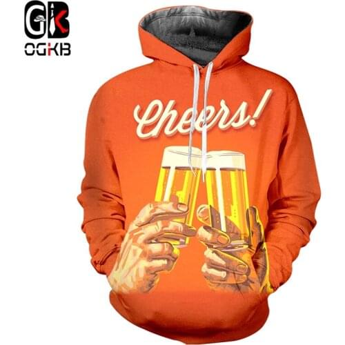 OGKB Punk Hoodies New Harajuku 3D Print Cheers Beer Sweatshirt Women/mens Outfit Autumn Winter Loose Hooded Hoody Jumpers
