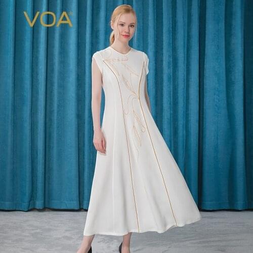 VOA30 M off-White Heavy Silk Bag Shoulder Sleeve Leaf Organza Stitching Twill Bezel Arch Pin Dress AE352
