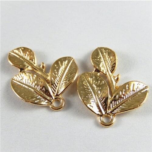 GraceAngie 10PCS KC Gold Charm Simulated Personal Leaves Shape Alloy Plated Suspension Pendant Jewelry Bracelet Accessory