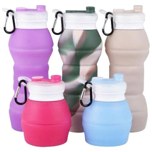 Portable leak-proof with filter reusable collapsible Eco-friendly silicone water bottle BPA Free