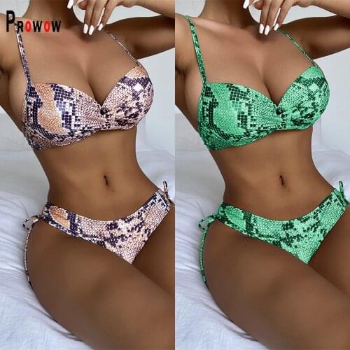 Prowow Serpentine Print Women Bikini Set Push Up Bra and Panty Two Piece Bathing Suits New Summer Female Swimsuits Beachwaer