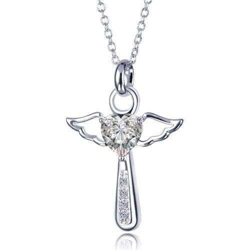Drop ship Elegant Cross Crystal Love Angel Wing Pendant Necklaces for Women Girl Silver Color Jesus Heart IN Choker Necklace