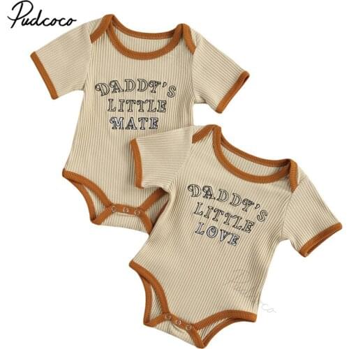 Newborn Infant Ribbed Romper, Baby Boys Girls Embroidery Letter Pattern Short Sleeve Round Neck Playsuit