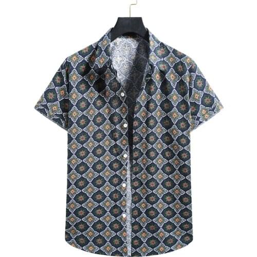 Fashion Harajuku Floral Shirt Men Chemise Homme 2021 Summer New Short Sleeve Hawaiian Shirt Men Casual Beach Shirts Men Clothing