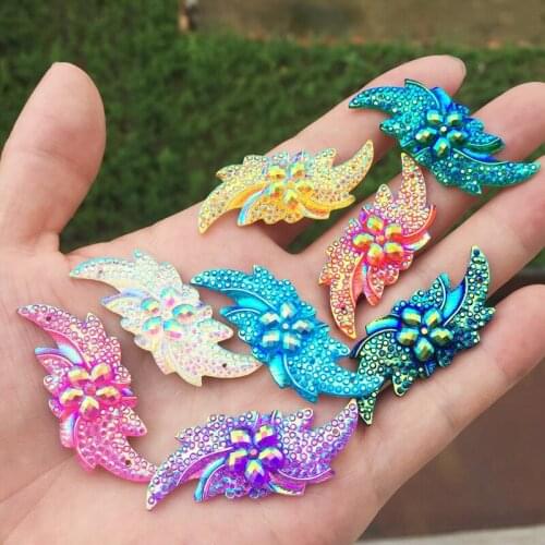 S shape AB Color Resin Rhinestones Flatback Crystal and Stones For Garments crafts Accessories 8pcs 17*46mm -HY42A