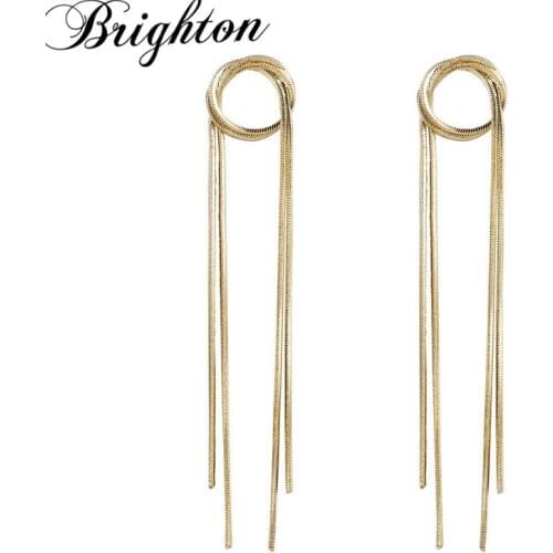 Brighton New Fashion Long Chain Tassel Tie Drop Earrings Trendy Alloy Dangle Unique Jewelry For Women Girl Party 2021 Best Gift