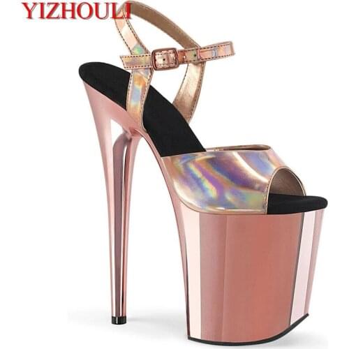 Wedding party runway shoes with 8-inch heels, 20cm electroplated stilettos, sexy model dancing shoes