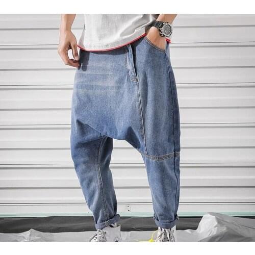 Loose Baggy Jeans Mens Casual Denim Pants Hip Hop Harem Jeans Trousers Blue Plus Size