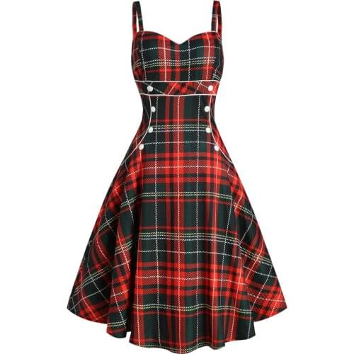 Wipalo Vintage Gothic Party Dress Plus Size Women Plaid Button Embellished Sleeveless Rockabilly Dress Harajuku Casual Dresses
