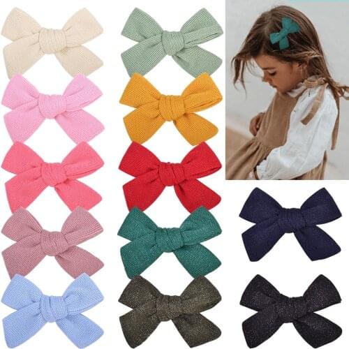24 Pcs/Lot, 3.4 inch Handtied Fabric Hair Bow Clips, Kids Girls Boutique Bow With Full Lined Hair Clips, Baby Hair Accessories