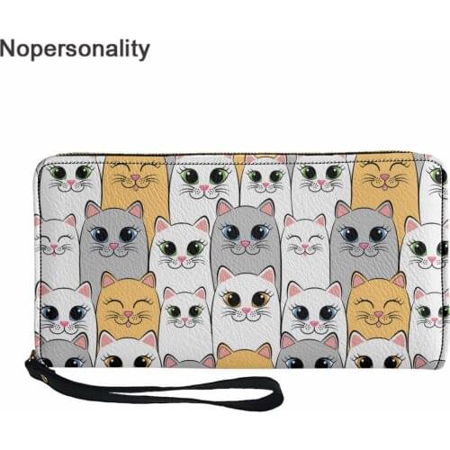 Noperisonality Womens Wallet Bag Fancy Sky and Cat Print Rectangle Leather Girl Purse Passport Cover Bag with Zipper for Lady