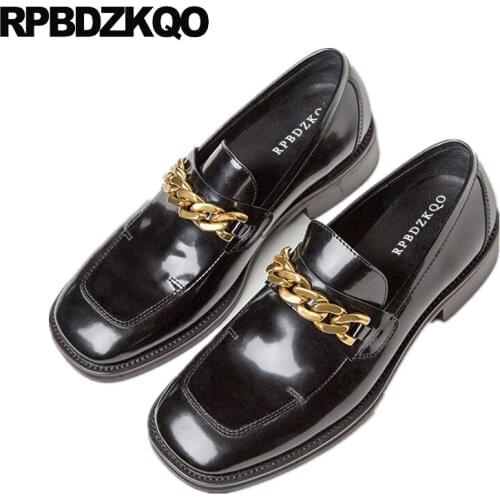 Black chain slip on square toe designer shoes women luxury 2019 ladies china female metal flats chinese spring autumn loafers