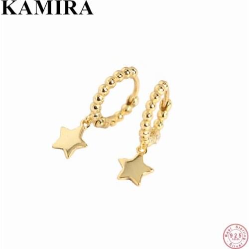 KAMIRA Real 925 Sterling Silver Romantic Boho Crystal Little Star Beads Stud Earrings for Women Teen Party Lovely Gothic Jewelry