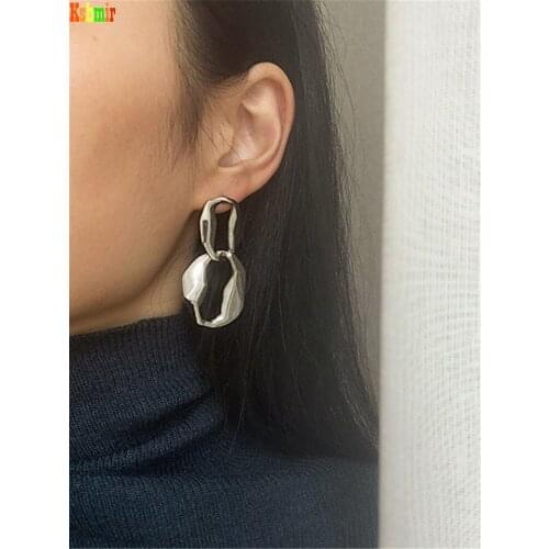 Kshmir New French Exaggerated Big Earrings Retro Geometric Womens Earrings Metal Simple Earrings Vintage Zinc Alloy A2029