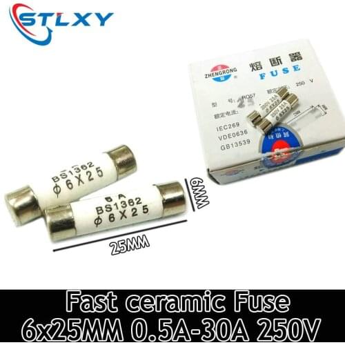 10Pcs/lot 6*25mm fast ceramic fuses Kit assortment 250V 0.5A 1A 3A 2A 10A 6x25mm AMP Fuse tube