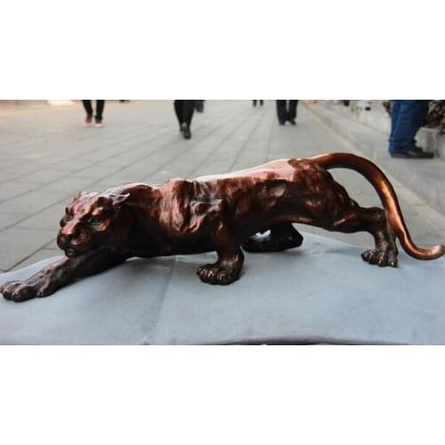 Bi002135 Chinese Red Bronze Copper Feng Shui Evil Animal Run panther Leopard Art Statue
