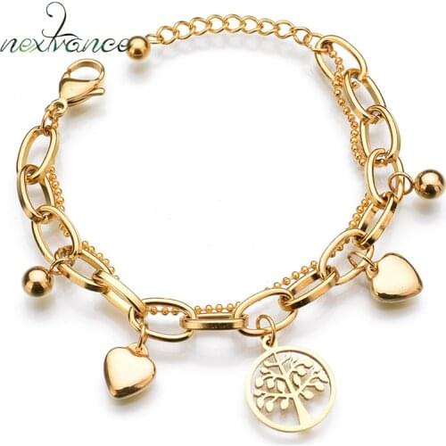 Nextvance Tree of Life Pendant Bracelet Equisite Gold Heart Beads Chain Bracelet for Women Gift Feminina Fashion Jewelry