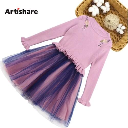 Kids Knitted Dresses For Girls Mesh Sweater Dress Girls Embroidery Kid Dress Casual Style Costumes For Girls