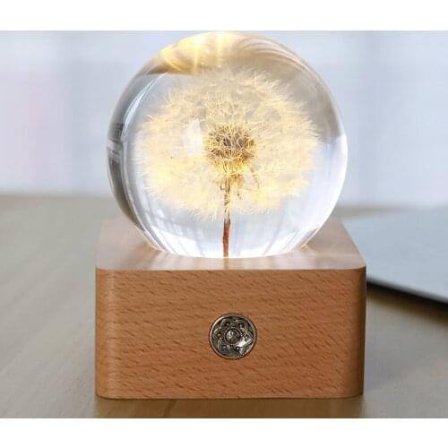 Best Seller Tanabata Valentines Day Dandelion Touch Night Light Crystal Ball Resin Crafts Creative Valentines Day Gifts