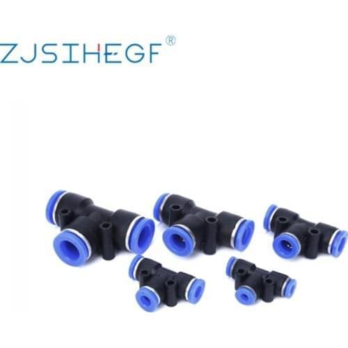 PEG Air Pneumatic Fittings 3 Way T Type Plastic Quick Connectors OD 4/6/8/10/12/16mm Hose Pipe
