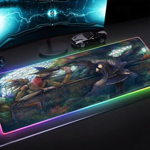 MairuigeRGB Anime Mouse Pad LED Luminous Desk Mat Top Quality Office Desk Mat Rubber Non-slip 400X900MM 30X80cm Cute Mouse Pad