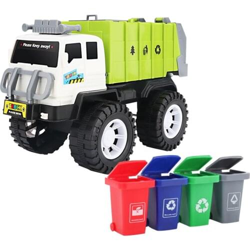 Hot Children Alloy Car Model Diecast City Cleaning Garbage Truck Sound Light Pull Back Toys Gift with 4 Waste Recycling Bins