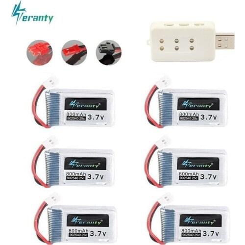 3.7V 800mAh 25c Lipo Battery + 6 in 1 Charger for Syma X5B X5C X5SC X5SW M68 CX-30 K60 V931 RC Quadcopter Drone Spare Part 3.7 V