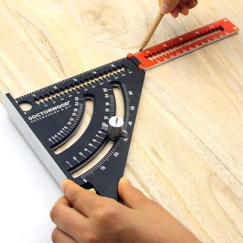 Woodworking Scribe Ruler Marking Gauge Multifunctional Triangle Angle Ruler Metric inch Aluminum Alloy Ruler Scribing ruler