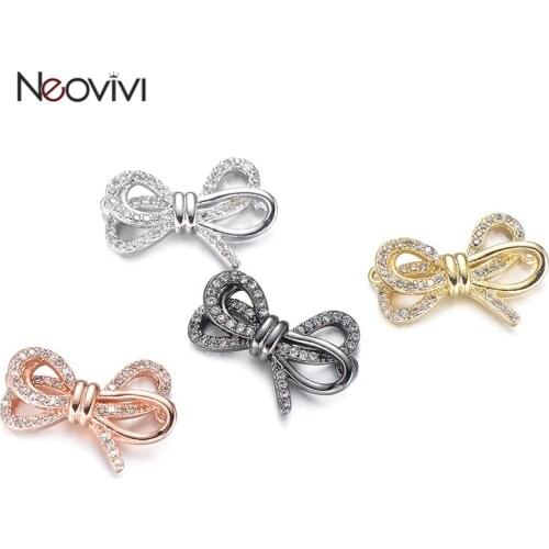 Neovivi Unique Bow-knot Charm Micro Pave Clear Zircon Charms for Jewelry Making Girl Women Bracelets Necklace Handmade Connector