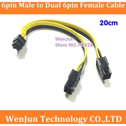 NEW GPU Video Card PCI-E 6Pin 2*3pin male to Dual 6pin Female Power Adapter Cable cord 18AWG 20cm yellow black Ribbon Cable