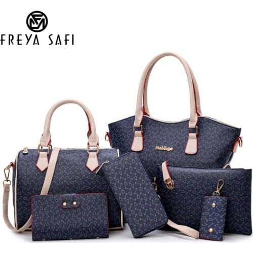 2018 New Women Bags Leather Handbags Fashion Shoulder Bag Female Purse High Quality 6 Piece Set Designer Brand Bolsa Freya Safi