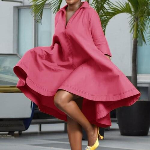 African Women Plus Size Summer Dresses Party Casual Loose Oversized Vintage Pleated Vestido Elegant Solid Knee Length Dress 5XL