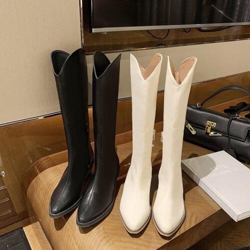 2021 New Ins Women Beige High Heels Long Boots Lady Riding Winter Designer Pointed Toe Knee Thigh Ytmtloy Botas De Mujer 35-43