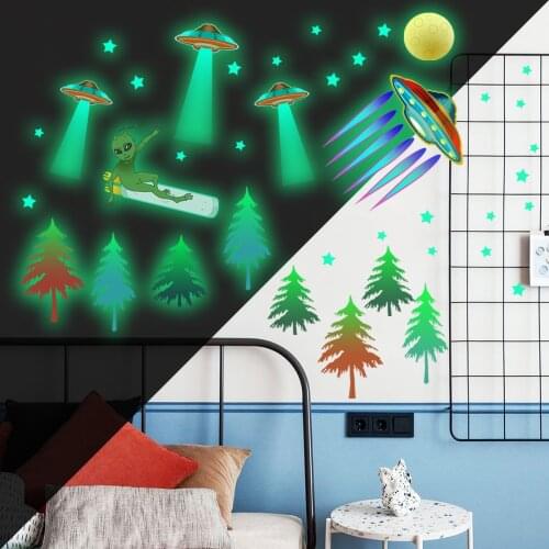 Luminous Wall Stickers Kids Room Boy Bedroom Decor Creative UFO Stars Glow In The Dark Wall Decals Children Room Ceiling Sticker