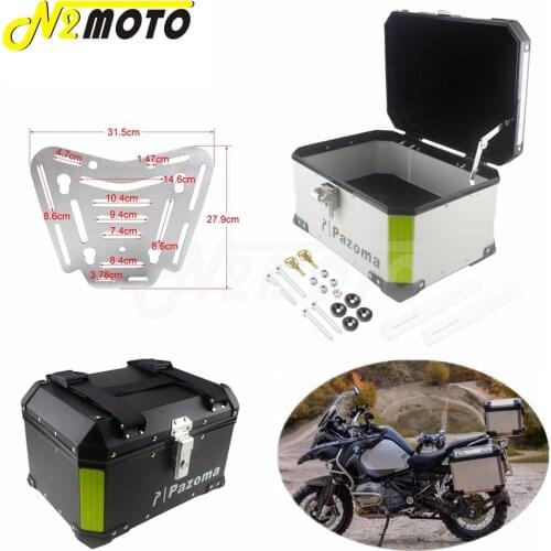 45L Universal Motorcycle Rear Trunk Storage Tool Box Waterproof Luggage Silver Aluminum Tail Toolbox Top Cases w/ Bracket Rack