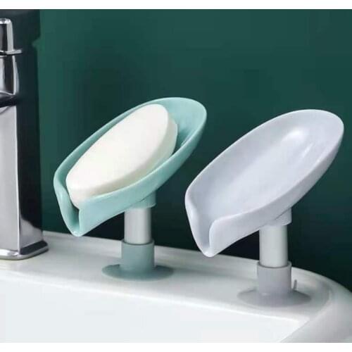Leaf-shaped Soap Dish Box Soap Holder Drain Rack Toilet Soap Box Perforated Free Standing Suction Cup Travel Bathroom Accessorie